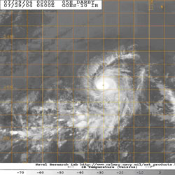Figure 3. GOES-10 infrared image of
Hurricane Darby - Click to Enlarge