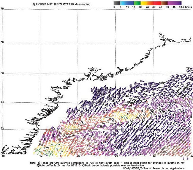 High-resolution QuikScat scatterometer image