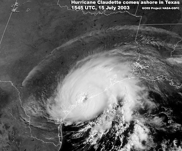 Figure 2 - GOES-12 visible image of Hurricane Claudette - click to enlarge