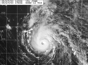Figure 6 - GOES-12 visible image of 
Hurricane Juan - click to enlarge