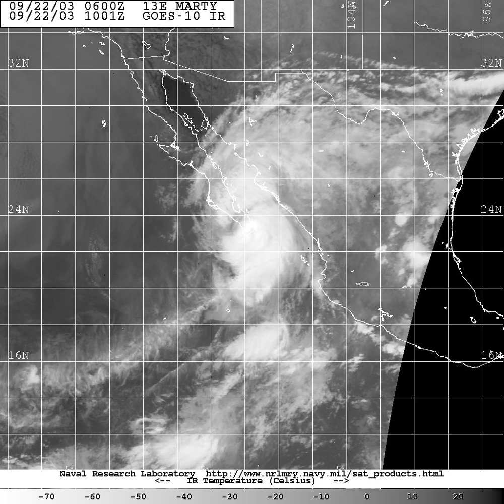 Figure 4 - GOES-10 visible image of Hurricane Marty - click to enlarge