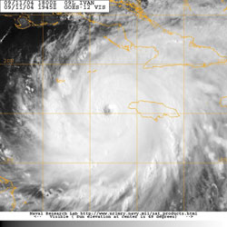 Figure 5. GOES-12 visible image of 
Hurricane Ivan - Click to Enlarge