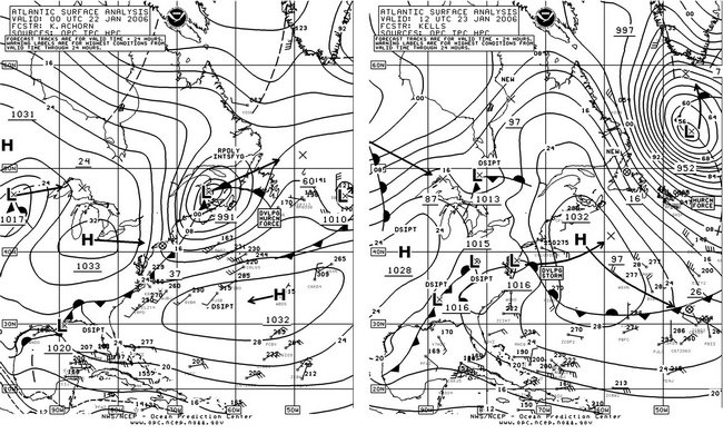 Figure 4. OPC North Atlantic Surface Analysis charts. Click to enlarge