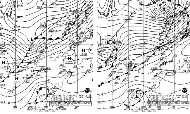 Figure 1. OPC North Atlantic Surface Analysis charts. Click to enlarge