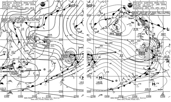 Figure 2. OPC North Pacific Surface Analysis charts. Click to enlarge