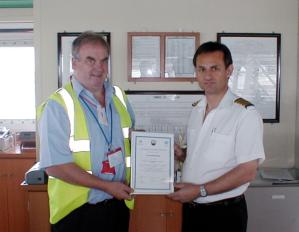 Picture of Captain David Newnes with a VOSClim Certificate - 
Click to Enlarge
