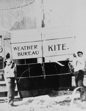 Getting ready to launch a Weather Bureau kite.